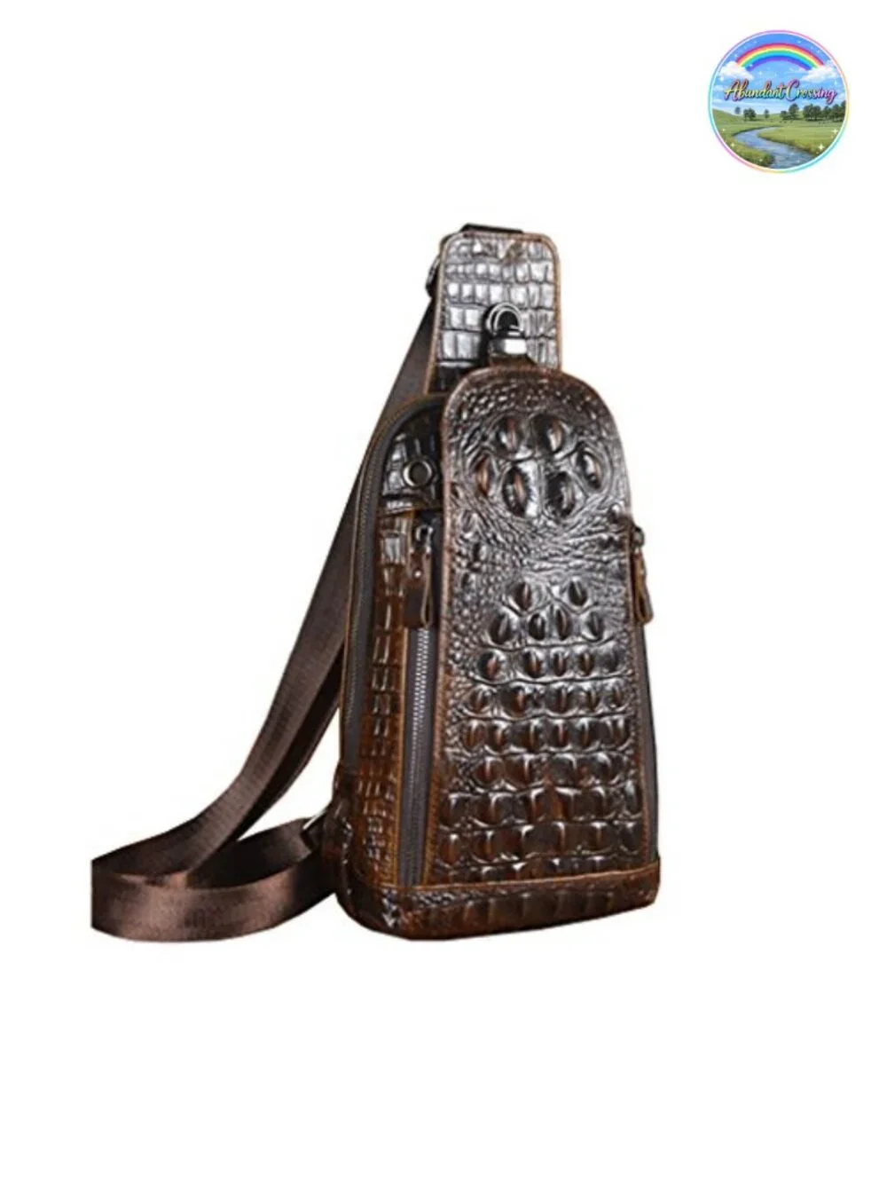 Genuine Leather Crocodile Sling Backpack Crossbody Shoulder Chest Pack Travel